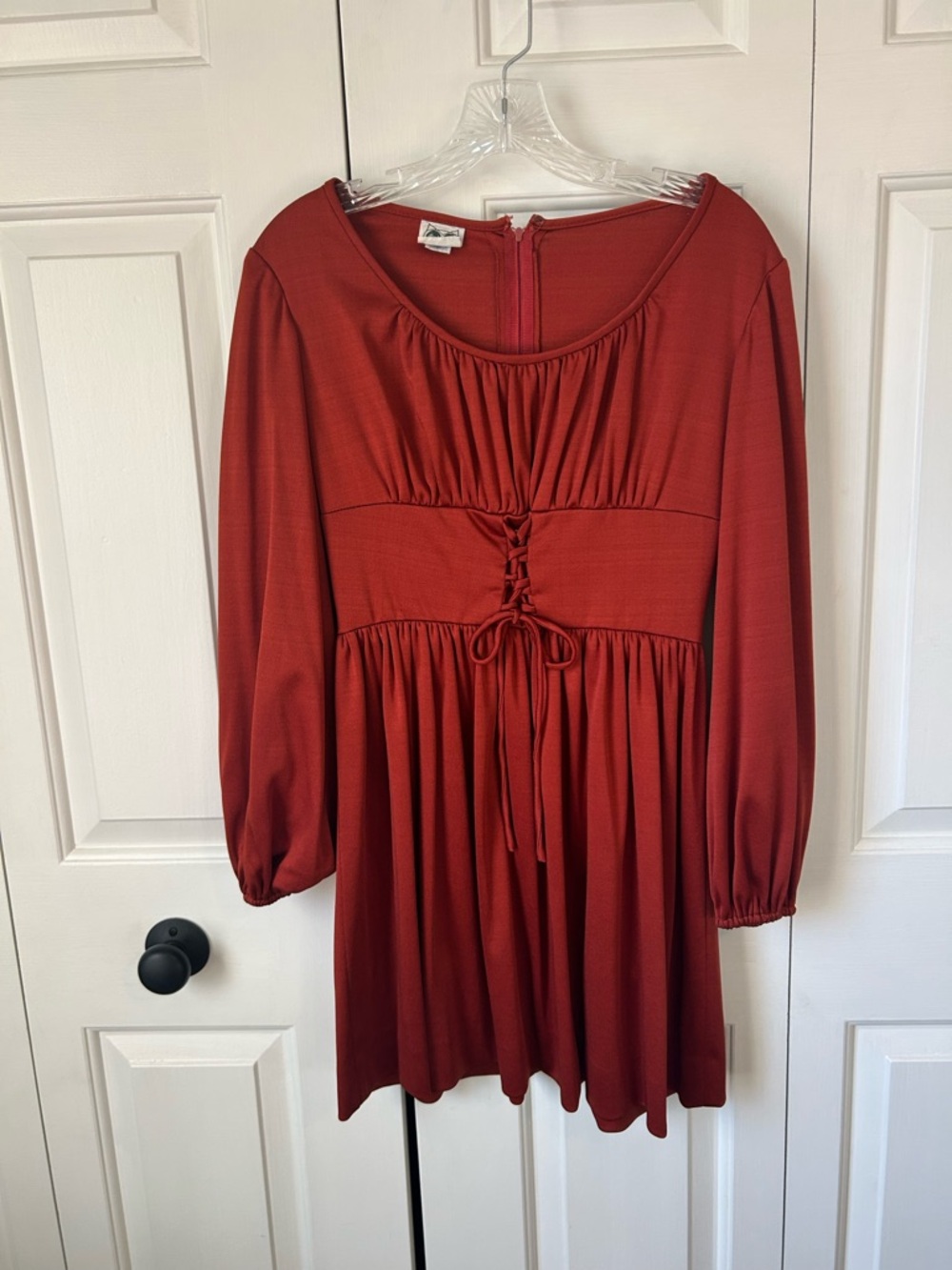 Rust Red Lace-Up Empire Waist Dress
